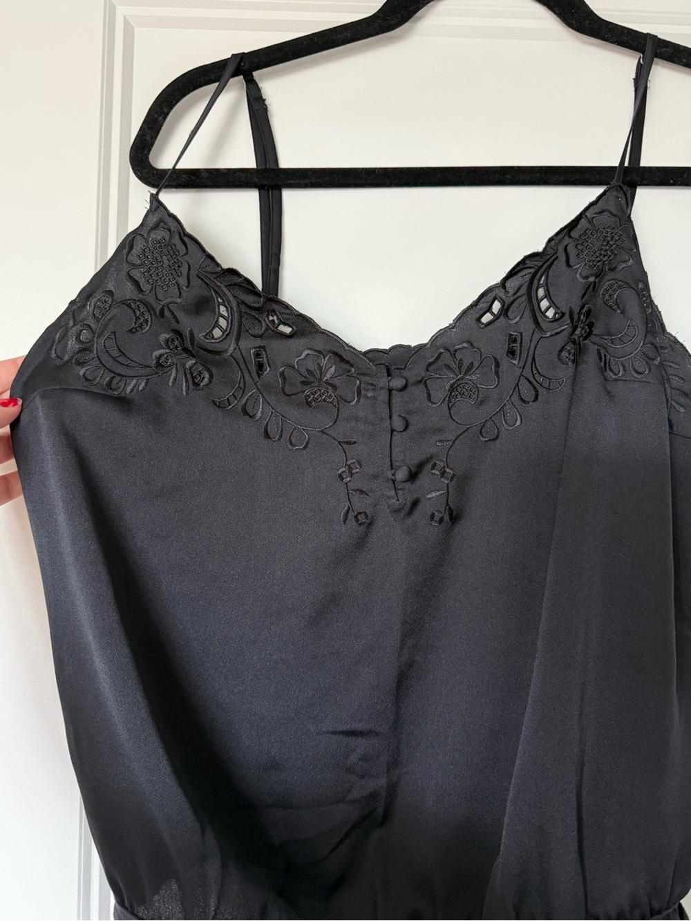 Abercrombie & Fitch Black Satin Slip with Floral Lace Yoke bodysuit